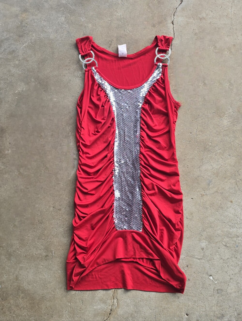 Vintage Y2K Ruched Sequin Going Out Club Video Girl Mini Dress Slinky Large